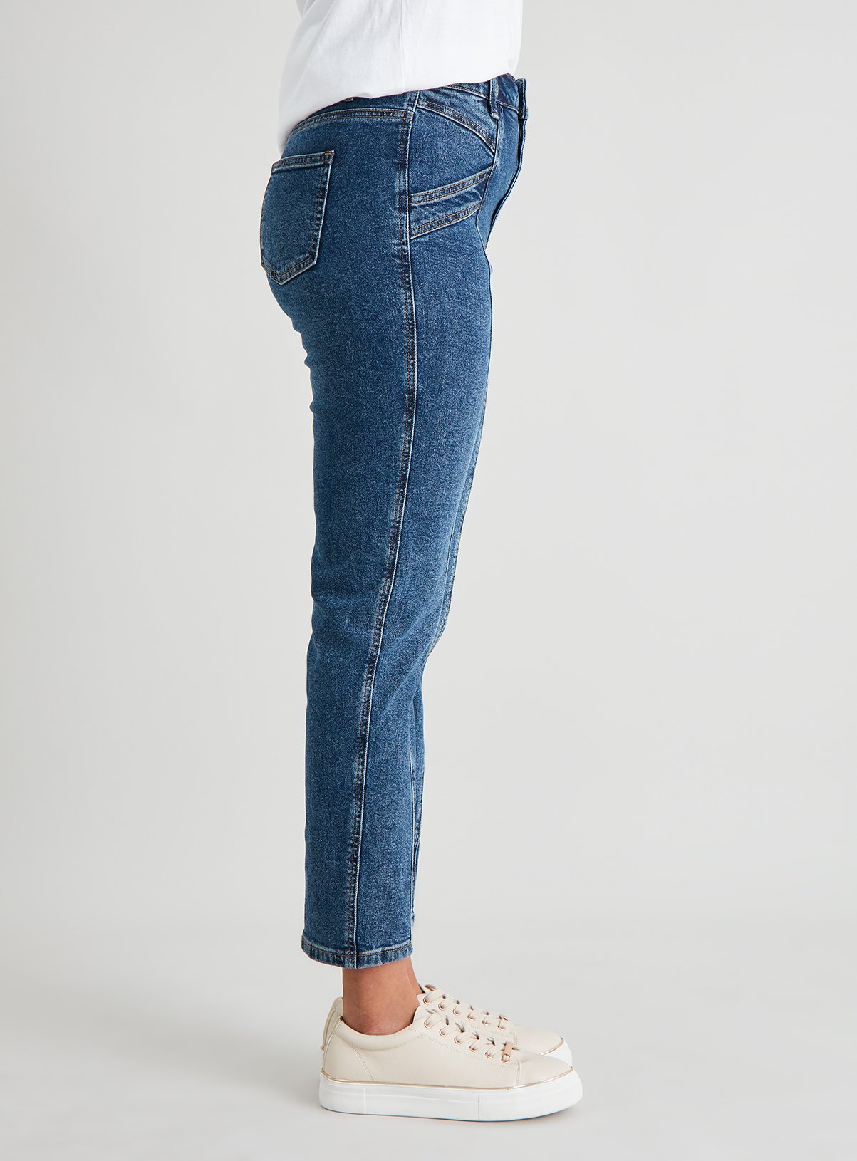 Dark Denim Straight Leg Panel Jeans With Stretch - 20 - Image 4 thumbnail